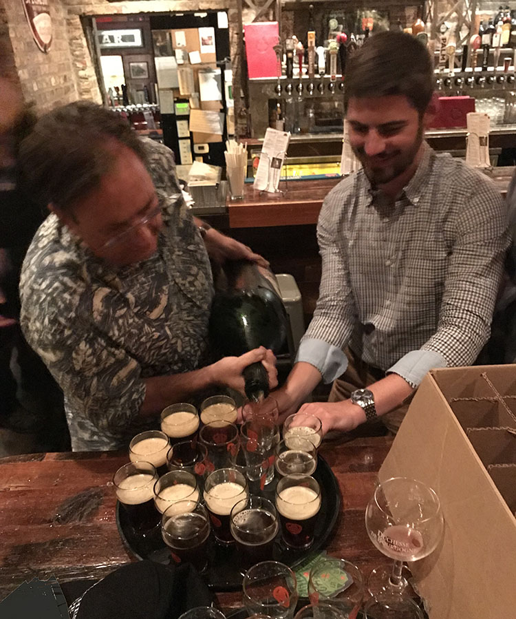 Brouwerij Verhaeghe's Amaury Kenvyn and Michael pour samples from the 6-Liter bottle of Duchesse de Bourgogne!